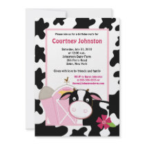 Black & White Cow 5x7 Birthday Invitation