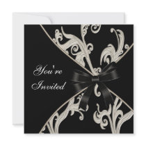 Black White Cream Swirl Party Custom Announcements