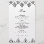 Black White Damask Arabesque Wedding Menu Card Full Color Flyer