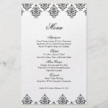 Black White Damask Arabesque Wedding Menu Card Full Color Flyer