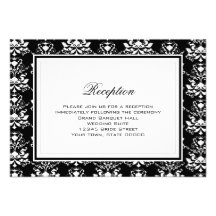 Black & White Damask Elegant Reception Card