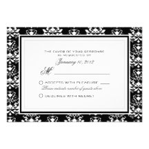 Black & White Damask Elegant Wedding RSVP Custom Personalized Announcement