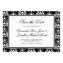 Black & White Damask Elegant Wedding Save the Date Custom Announcements