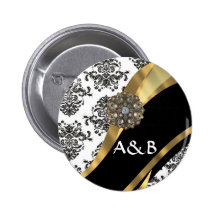 Black & white damask, faux jewel pins