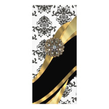 Black & white damask, faux jewel rack cards