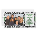 Black & White Damask GreenTree Merry Christmas Personalized Photo Card