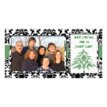 Black & White Damask GreenTree Merry Christmas Photo Cards