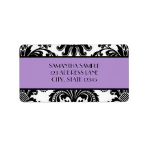 Black & White Damask, Lavender Address Labels