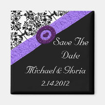 Black & White Damask Lavender Sparkle Heart Fridge Magnet
