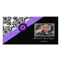 Black & White Damask Lavender Sparkle Heart Photo Cards