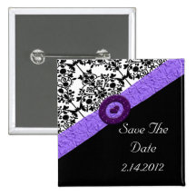 Black & White Damask Lavender Sparkle Heart Pin