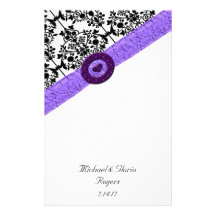 Black & White Damask Lavender Sparkle Heart Personalized Stationery