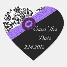 Black & White Damask Lavender Sparkle Heart Sticker