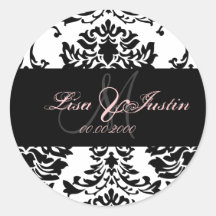 Black White Damask,  monogram stickers