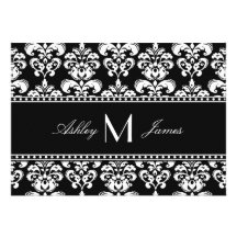 Black White Damask Monogram Wedding Save the Date Invitations