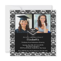Black & White Damask Photo Graduation Invitation