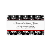 Black & White Damask Red Accent Elegant Address Personalized Address Label