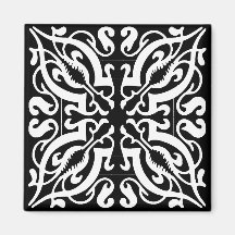 BLACK & WHITE Damask Refrigerator Magnet