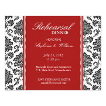 Black & White Damask Rehearsal Dinner Card Custom Invite