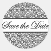Black & White Damask Save the Date Sticker/Seal