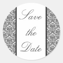 Black & White Damask Save the Date Sticker/Seal