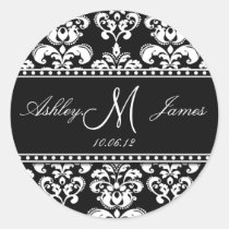Black White Damask Save the Date Stickers stickers