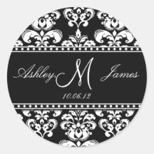 Black White Damask Save the Date Stickers