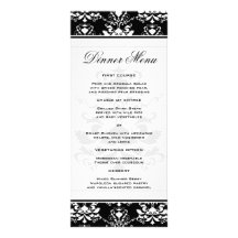 Black & White Damask Slim Dinner Menu Customized Rack Card