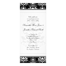 Black & White Damask Slim Wedding Invitation