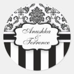 Black White Damask Stripe Wedding Sticker