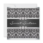 Black White Damask Sweet 16 Party invitations