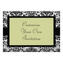 Black & White Damask, Tan Personalized Announcements