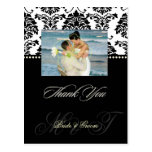 Black +  White Damask Thank You Photo postcards,