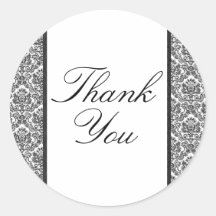 Black & White Damask Thank You Sticker/Seal