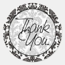 Black & White Damask | Thank You Stickers