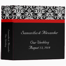 Black/White Damask w/ Ravishing Red Accent 3 Ring Binders