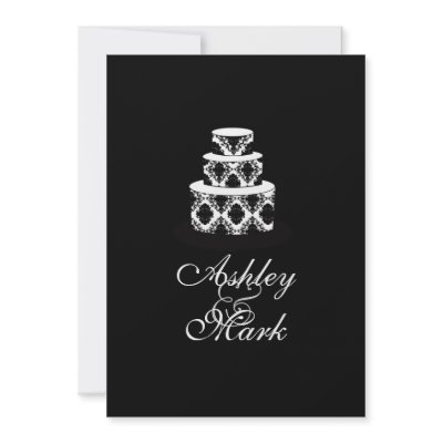 Black White Damask Wedding Cake Invitations by WeddingCentre