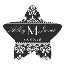 Black White Damask Wedding Favour Label Star Stickers