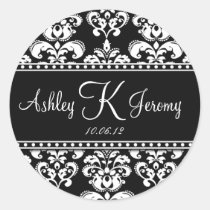 Black White Damask Wedding Favour Labels stickers