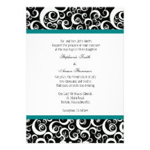 Black & White Damask Wedding Invitation with Teal