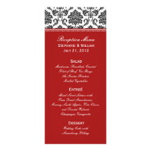 Black & White Damask Wedding Menu Rack Card