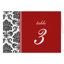 Black & White Damask Wedding Table Number Greeting Cards