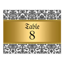 Black White Damask Wedding table Numbers Post Cards