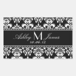 Black White Damask Wedding Wine Label Rectangular Stickers