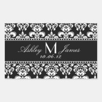Black White Damask Wedding Wine Label stickers