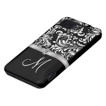 Black & White Damask with Diamond Heart & Monogram HTC Vivid / Raider 4G Cover