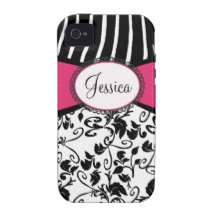 Black & White Damask with Zebra Case-Mate iPhone 4 Cases