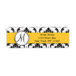 Black White Damask Yellow Return Address Labels