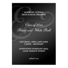 Black white dance formal prom bid admission ticket business card template