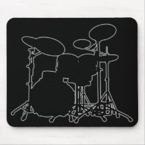 Black & White Drum Kit Silhouette - For Drummers Mousepad